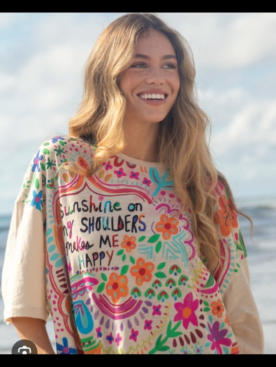 NATURAL LIFE Tops - NATURAL LIFE Cream Boho Floral Sweatshirt with Multicolor Graphic